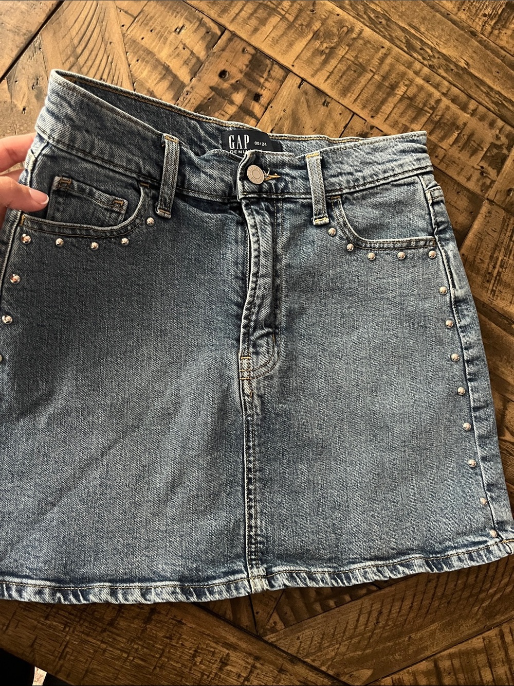 GAP Light Blue Denim Mini Skirt with Stud Accents